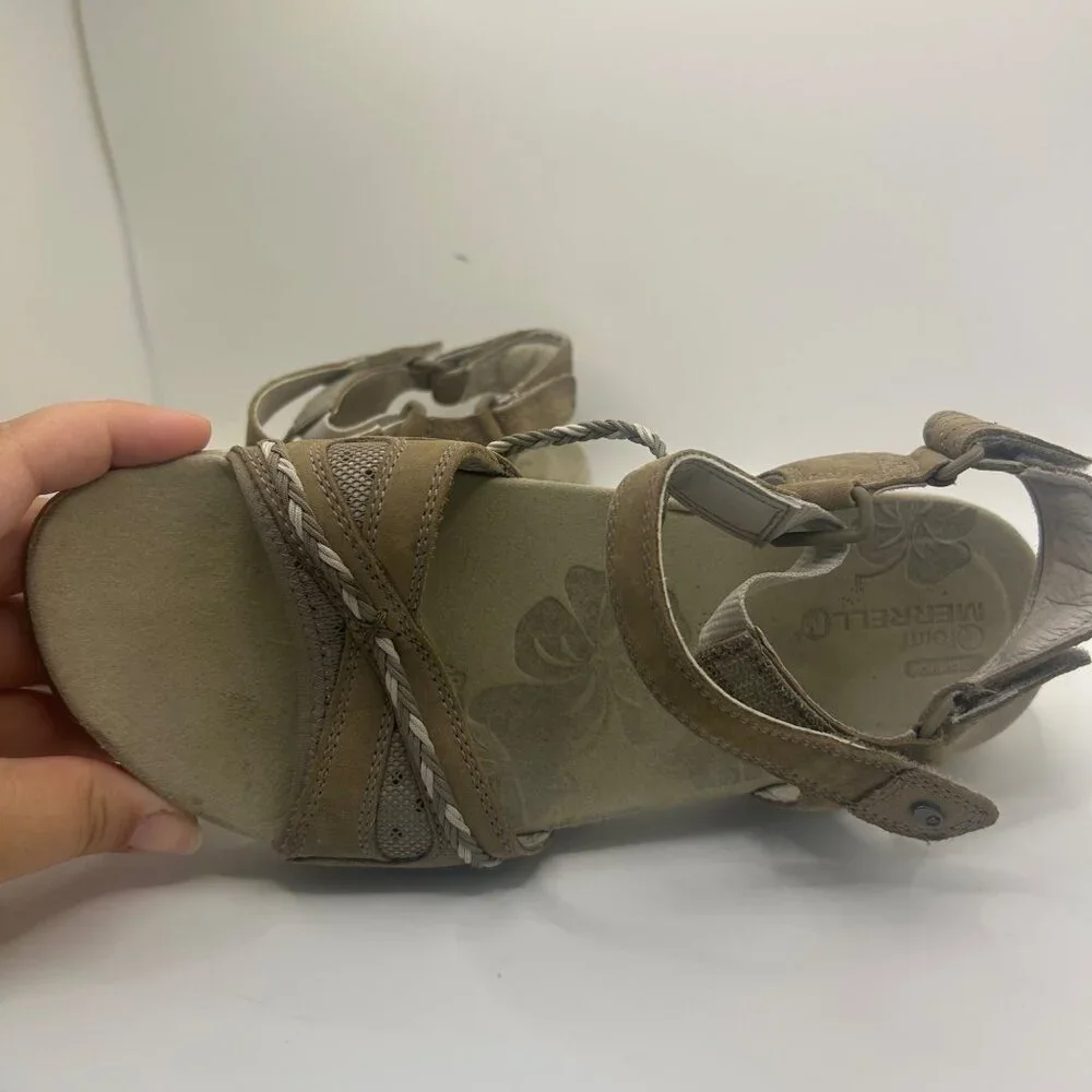 Merrell violatta aluminum Tan Strappy Sandals Size 7 Braided Detail & Adjustable - Picture 6 of 8